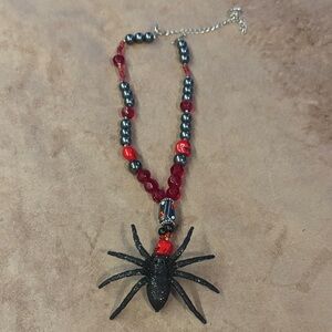 Elegant Black and Red Spider Necklace